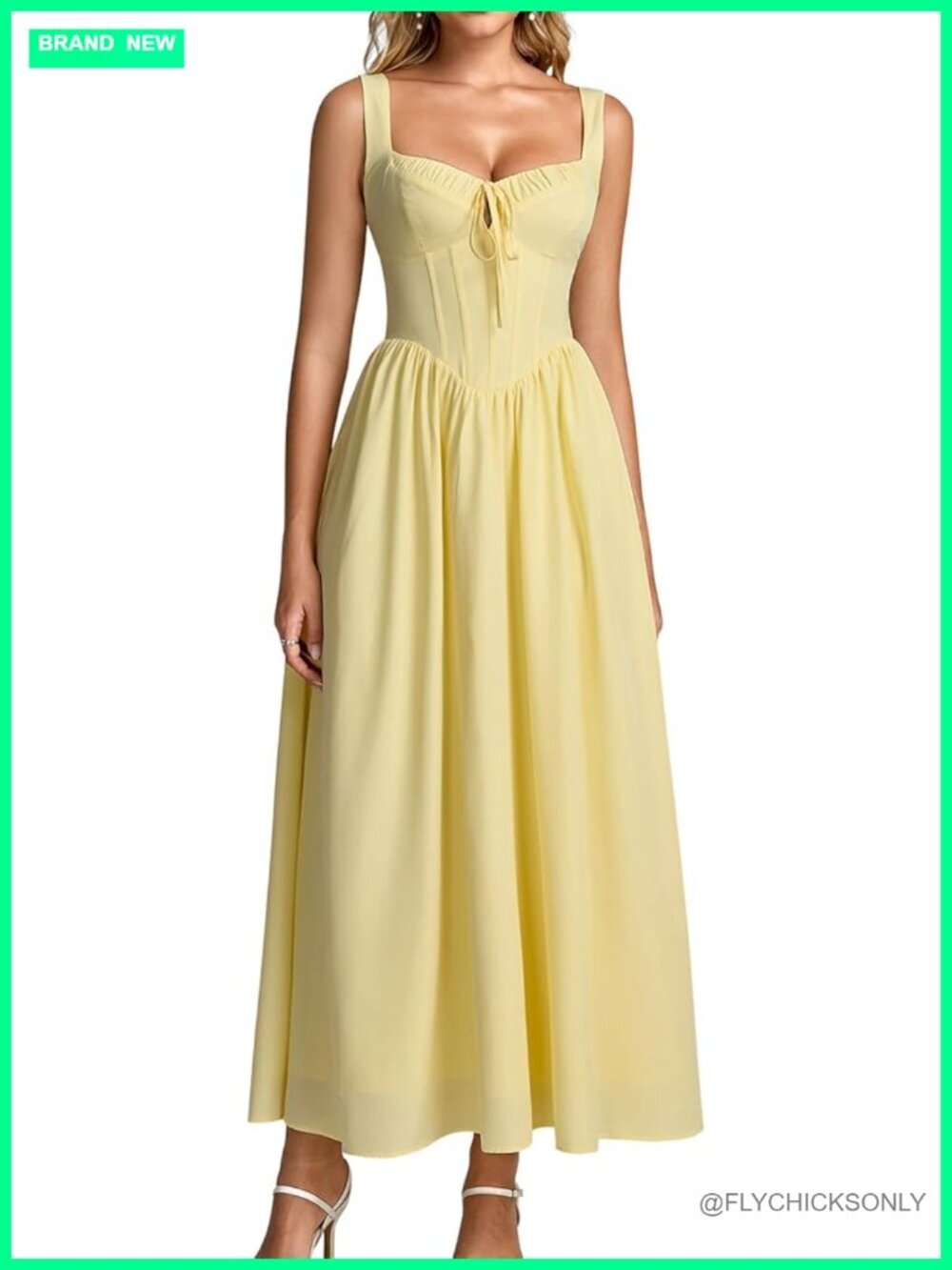 Womens Corset Midi Dress A-line Flowy Lace Up Sweetheart Neckline Summer Tea